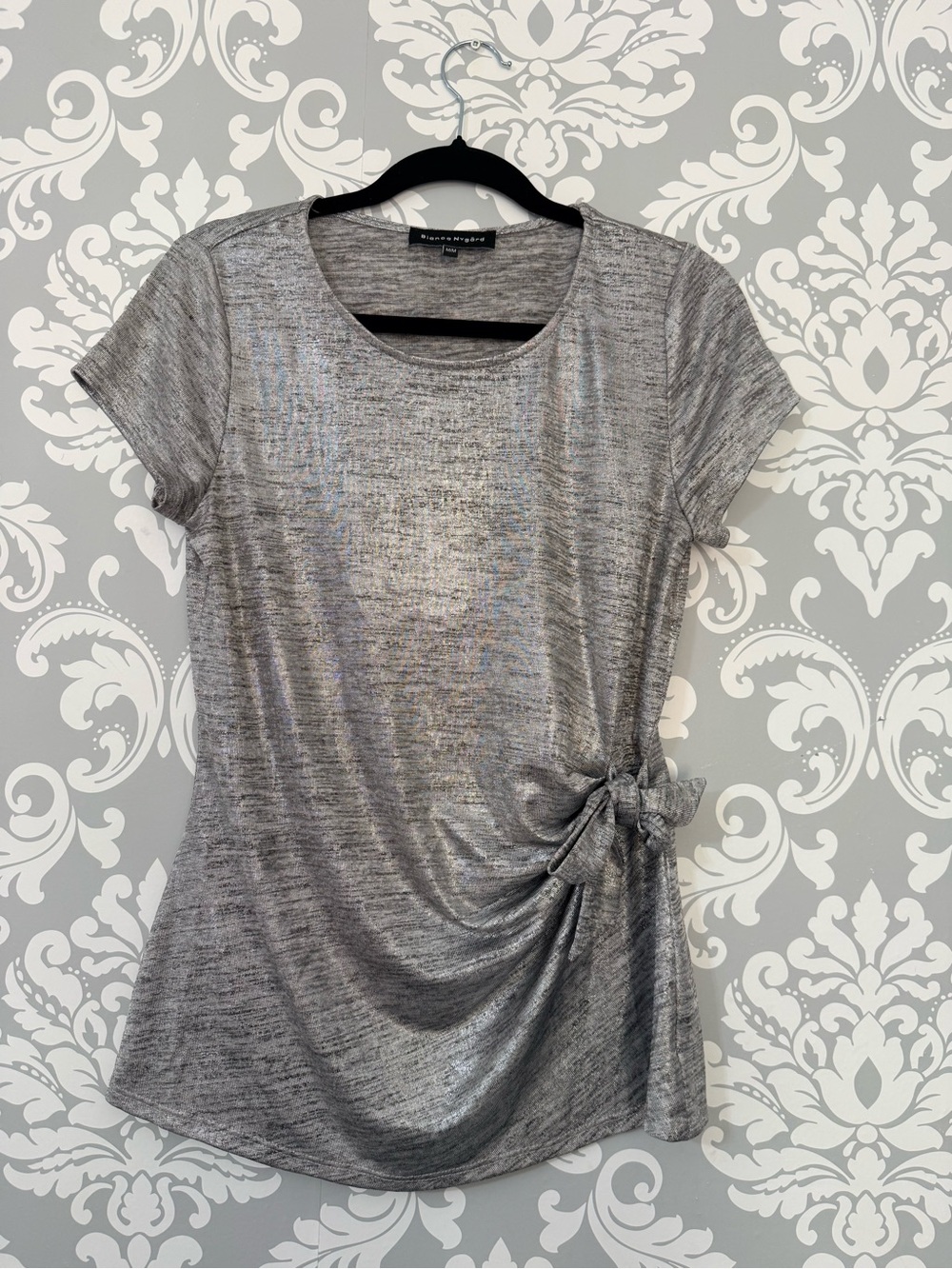 💫4/$25 • Bianca Nygard Metallic Gray Side-Tie Short Sleeve Top